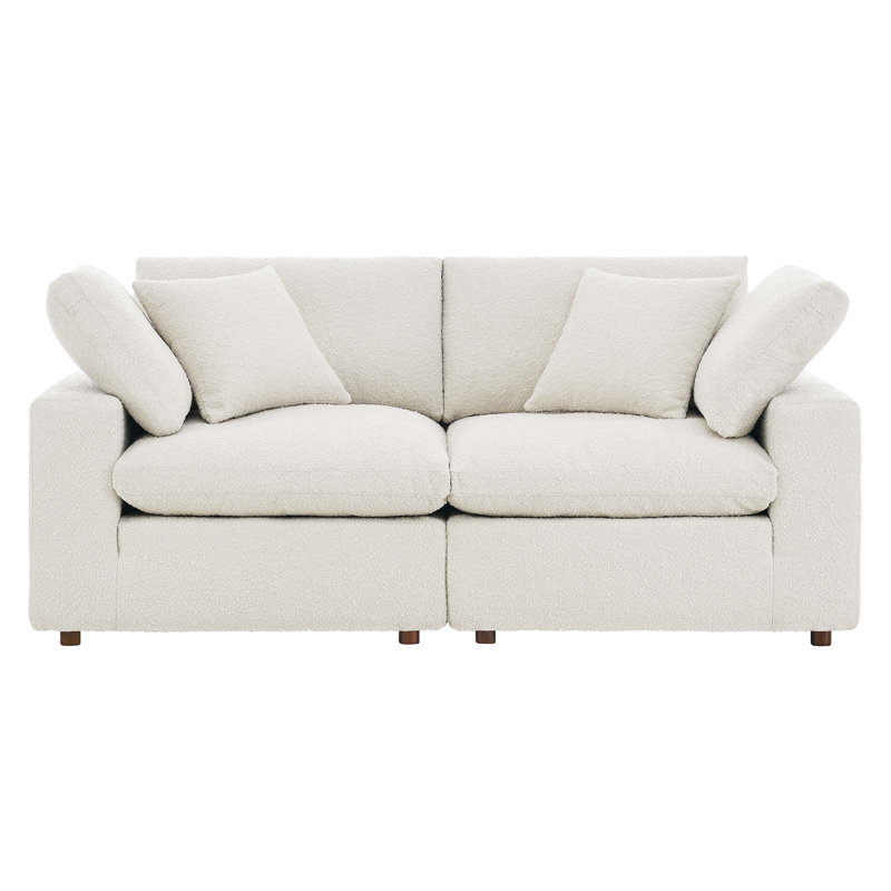 Modway Commix Down Filled Overstuffed Boucle Fabric Loveseat, Ivory Boucle