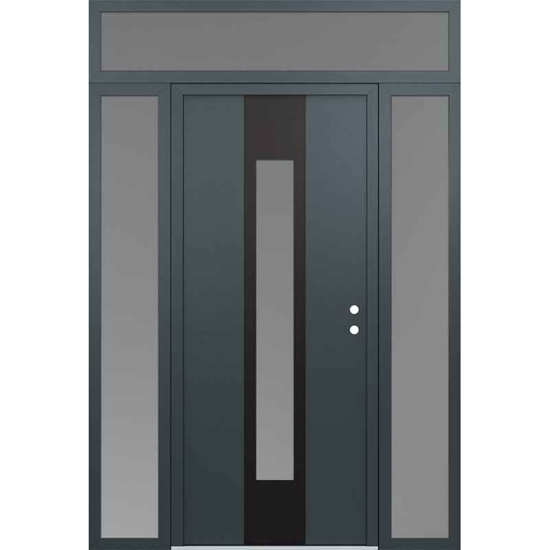 Porte d'entrée pré-suspendue en acier à panneau gauche avec deux côtés et une traverse, L 65,06 po x H 95,69 po, Givré