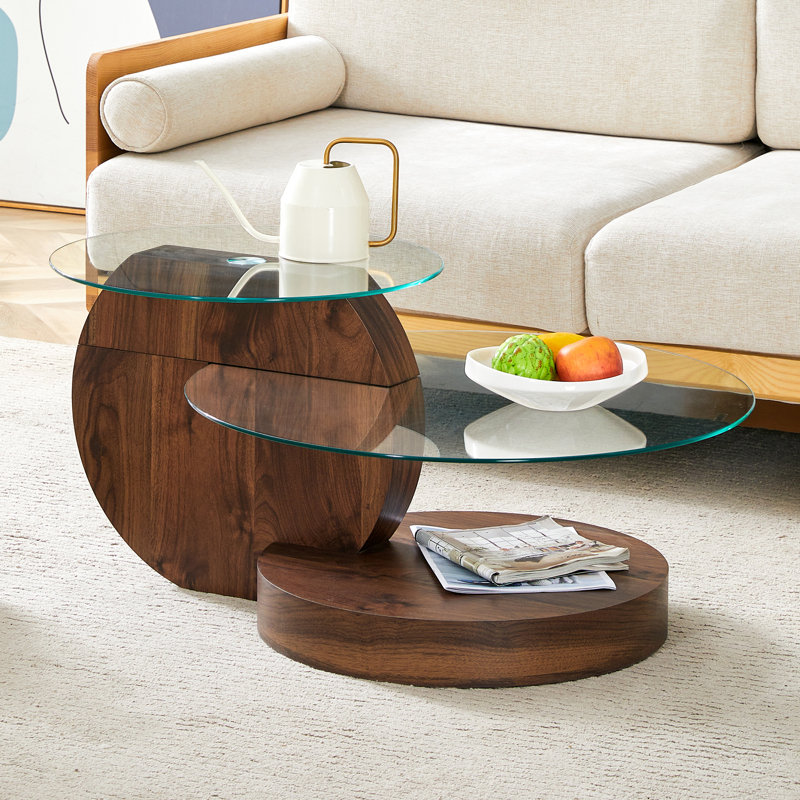 Table basse à plateau en verre, H 17 po x L 27,5 po x l 35,4 po, Brun