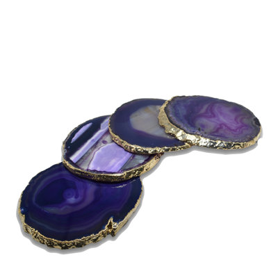 Sous-verre en agate avec bordure dorée