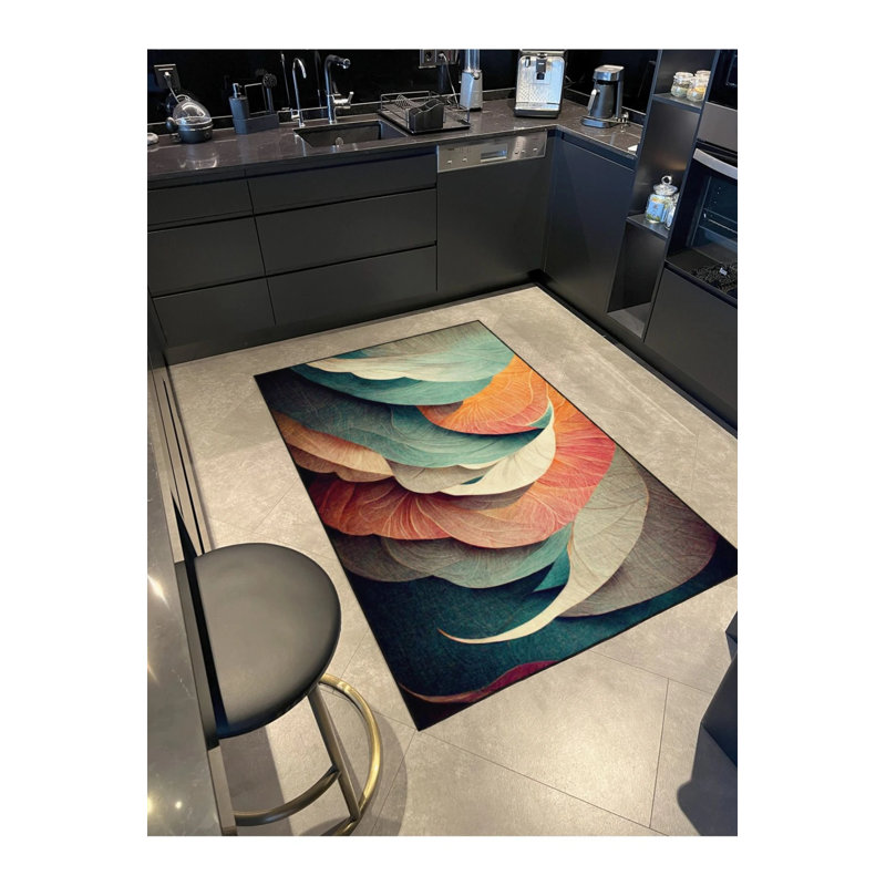 Tapis tissé à feuilles et lavable, Rectangle 3 pi 4 po x 6 pi 7 po