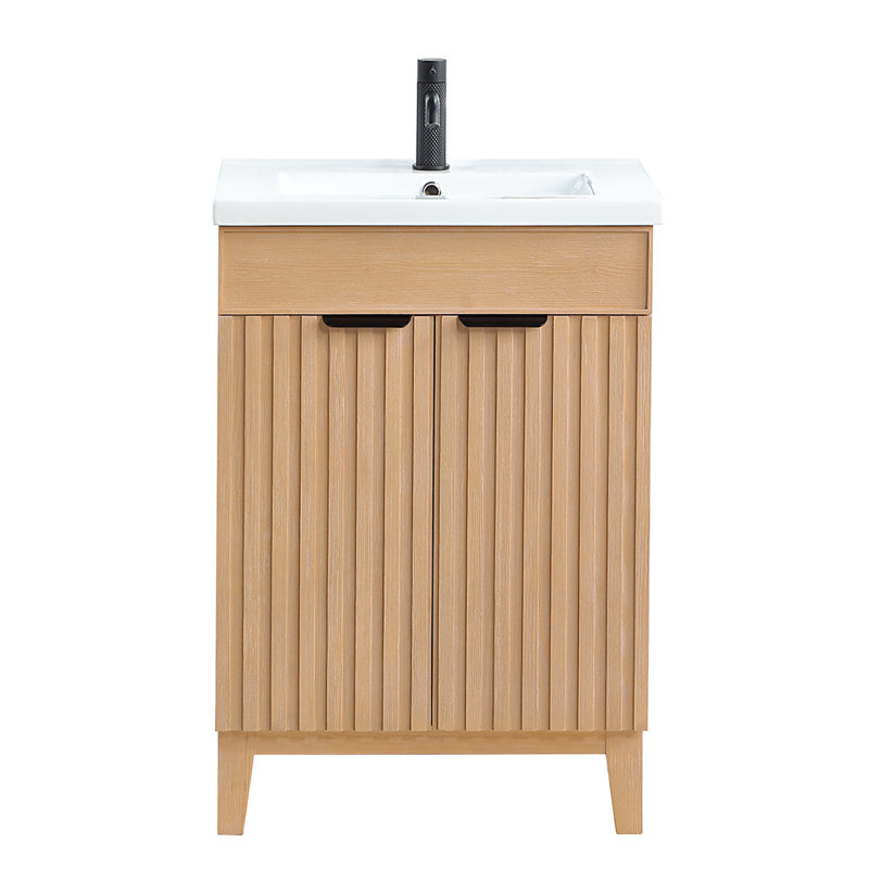 Ensemble de meuble-lavabo simple 24 po Dansfield, Bois de sapin brun, Noir mat