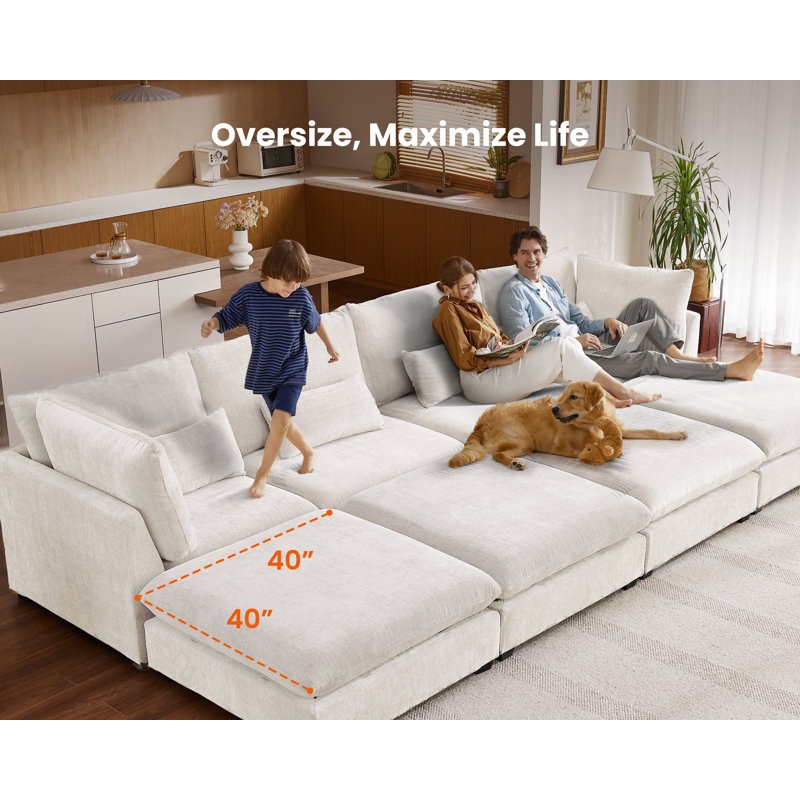 160"Oversized Modular Sectional Sofa for Living Room 8-Seat Couch Chenille Sofa Large Sleeper Bed with Convertible Ottoman