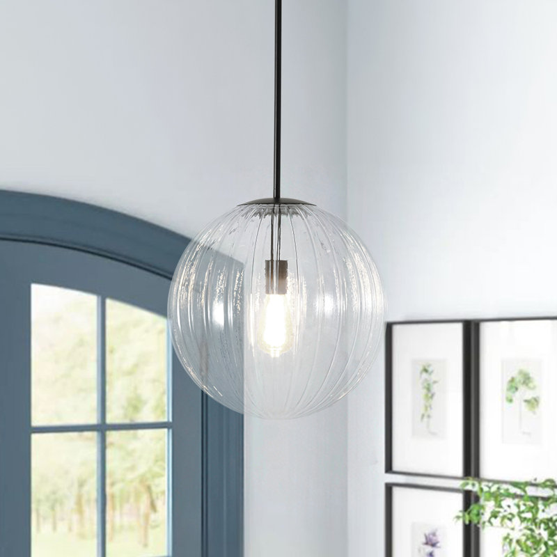 Luminaire suspendu sphérique en verre 1 lumière, Noir