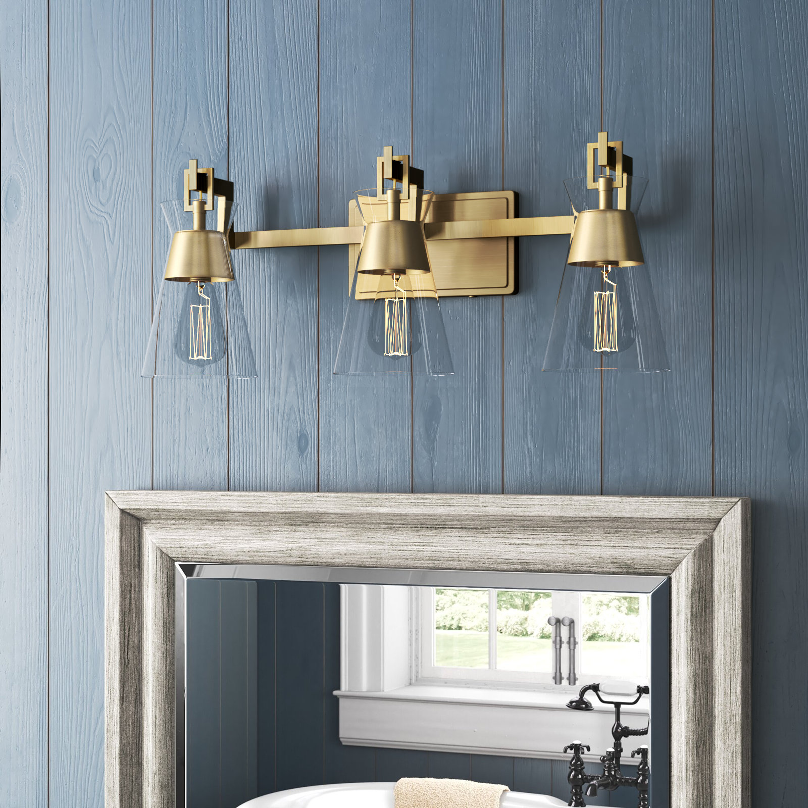 Kesia 4-Light Bath Sconce, Brass, 3 Lights, 9.5" H x 24" W x 24" D