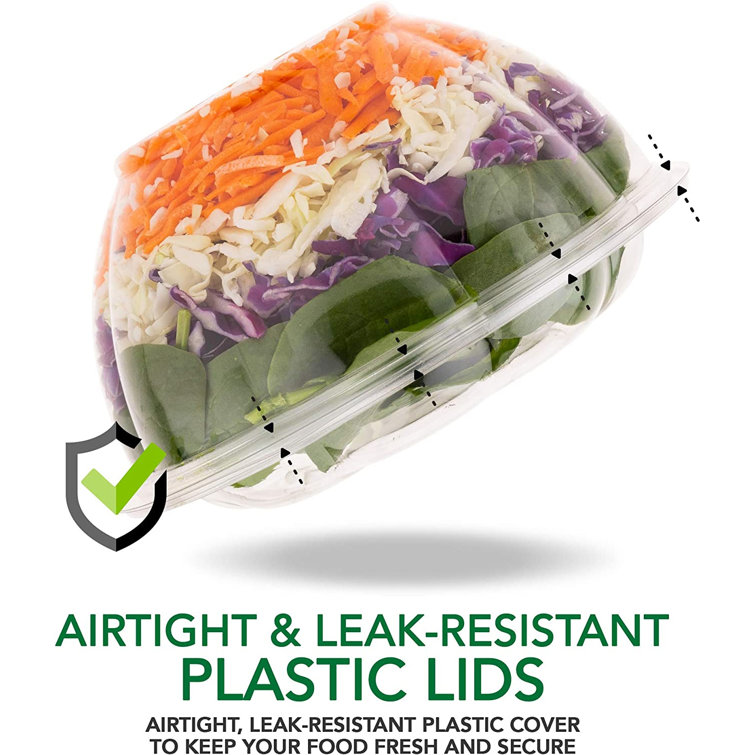 32 oz Brianca Plastic Disposable Salad Bowls with Airtight Lids (Set of 100) Prep & Savour