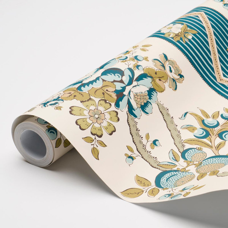 Sylvain Floral Stripe Wallpaper, Teal