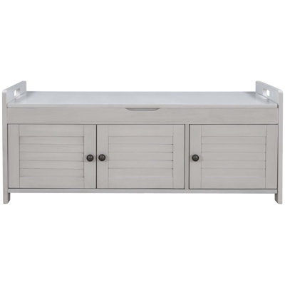 Rustic Storage Bench With Shutter Doors, Removable Cushion, And Hidden Storage For Entryways And Bedrooms