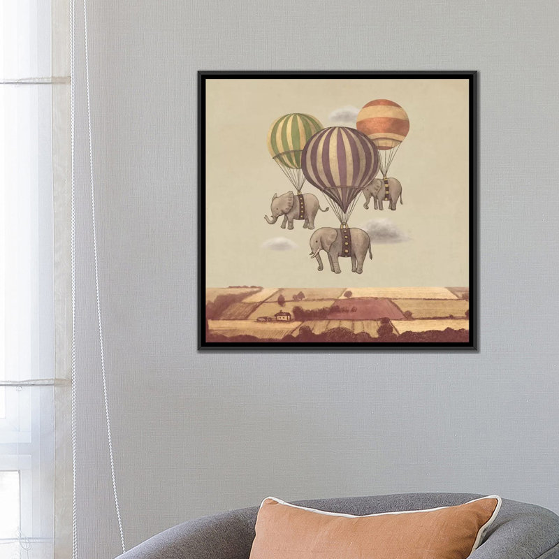 « flight of the éléphants » sur toile, H 40 po x l 26 po x P 1,5 po, Toile tendue, Pas de tapis