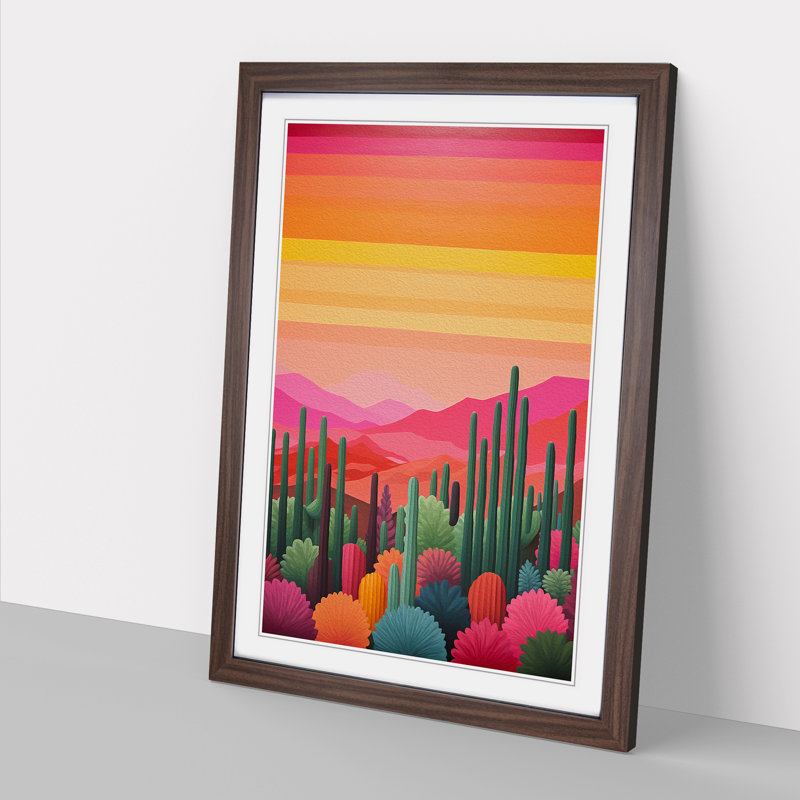 Cactus Colour Field Art - Framed Print, 64cm H x 46cm W x 2cm D, Walnut Framed