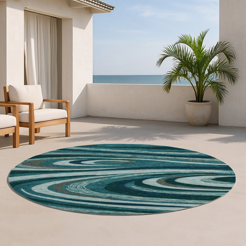 Tapis intérieur et extérieur bleu Nature, Rond 5 pi