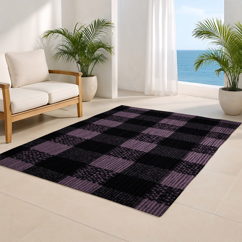 Tapis intérieur / extérieur mauve à carreaux, Rectangulaire 3 pi x 5 pi