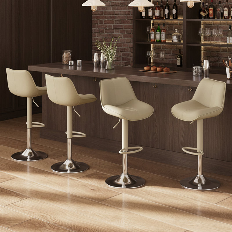 Tabourets de bar modernes et rembourrés en similicuir pivotant à hauteur réglable avec repose-pieds (ensemble de 4), Beige, 4