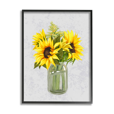 Stupell Industries Yellow Sunflower Blossoms Bouquet Blooming Country Petals By Ziwei Li - Floater Frame Graphic Art On In Midnight Black Framed Giclee