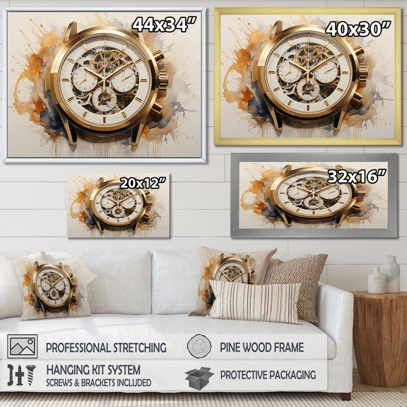 " Minimalism Luxury Watch II ", Gold Single Picture Framed, 12" H x 20" W x 1" D