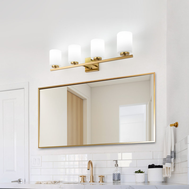 Ellysen Dimmable Vanity Light, 4, Brushed Gold, Opal Glass