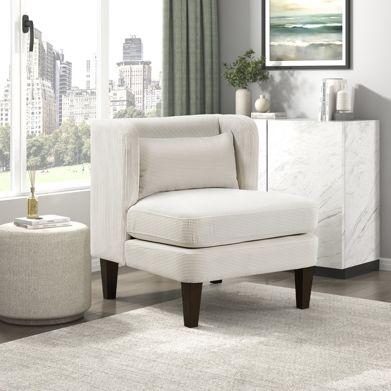 Elodie 27.5" Modern & Contemporary Accent Chair with Corduroy Fabric Upholstery, Reversible Seat Cushion, High-Density Foam over Pocket Coils
