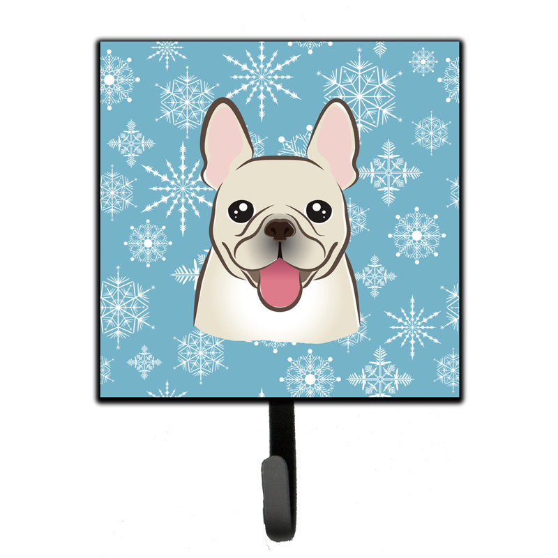 Organisateur de clés murales en flocon de neige avec crochets clés Bolick, Bouledogue français, Brun / Blanc