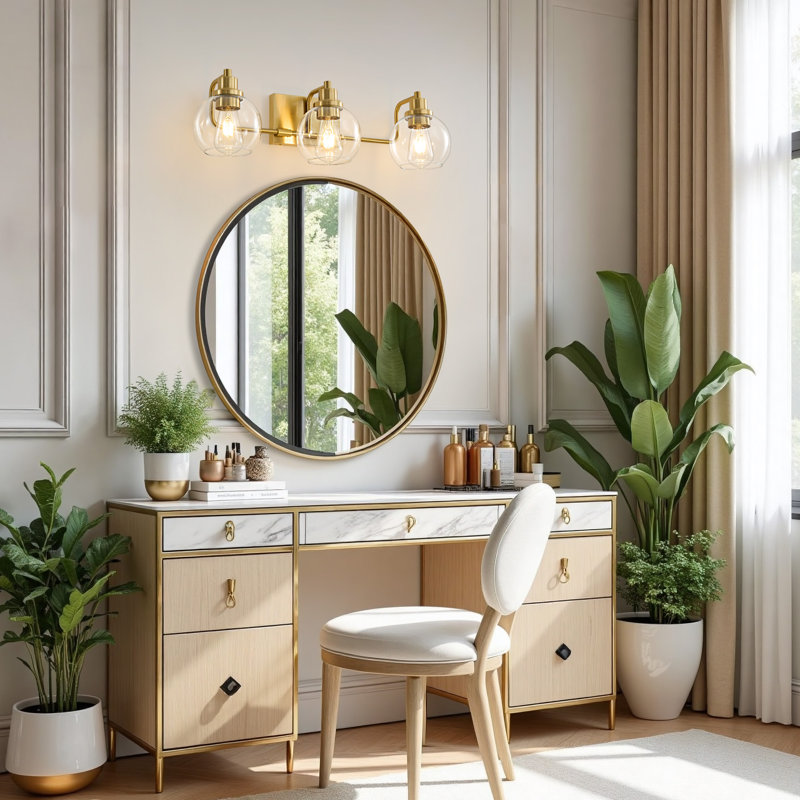 Éclairage de salle de bain 3 lumières à intensité variable, Doré