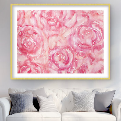 Roses à l'aquarelle - chambre à coucher romantique, impression encadrée