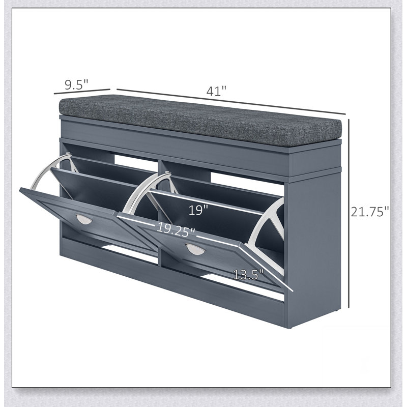 Bouffard Modern Entryway Shoe Storage Bench with Removable Cushion – 2 Flip-Drawer Organizer, Adjustable Shelves, Holds 8 Pairs