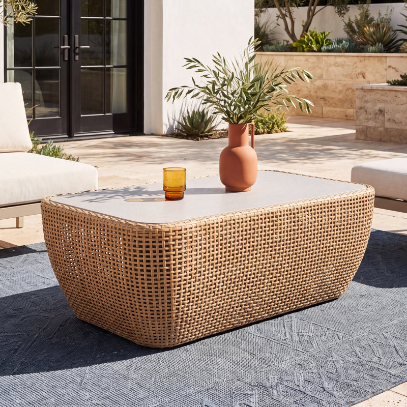 Sydney Wicker and Stone Coffee Table