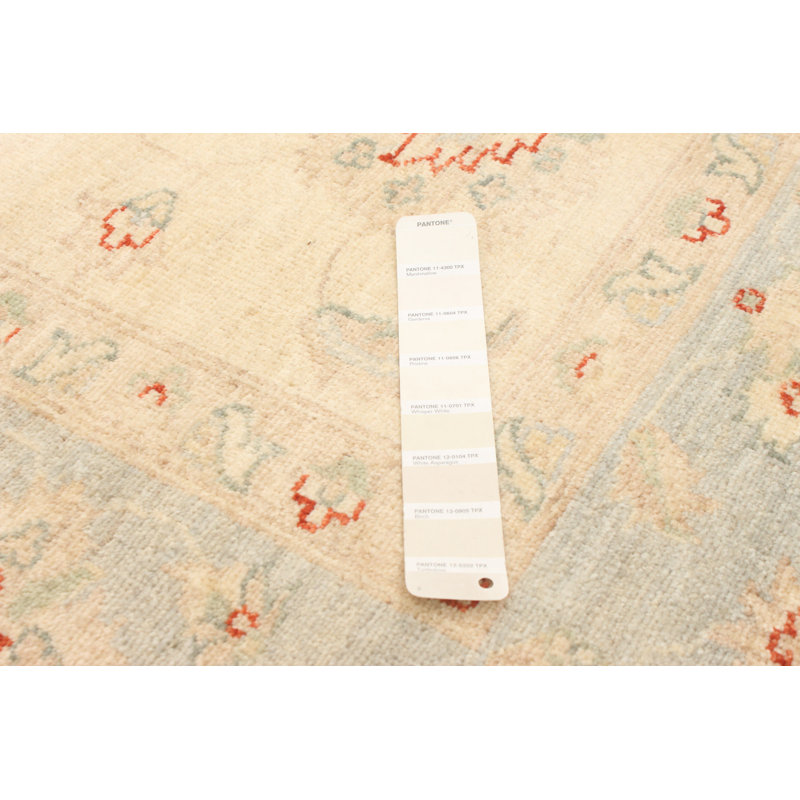 Tapis décoratif en laine de conception unique 8 pi 1 po x 9 pi 6 po noué à la main New Age en gris clair/beige