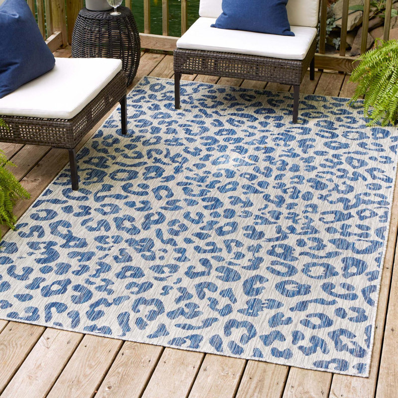 Munk Animal Print Blue/Gray Outdoor Area Rug, Rectangle 10' x 13'1"
