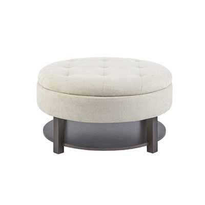 Élégant plateau de rangement rond avec pieds en bois de bouleau massif crème, pieds, tablette en placage, intérieur en mousse haute densité