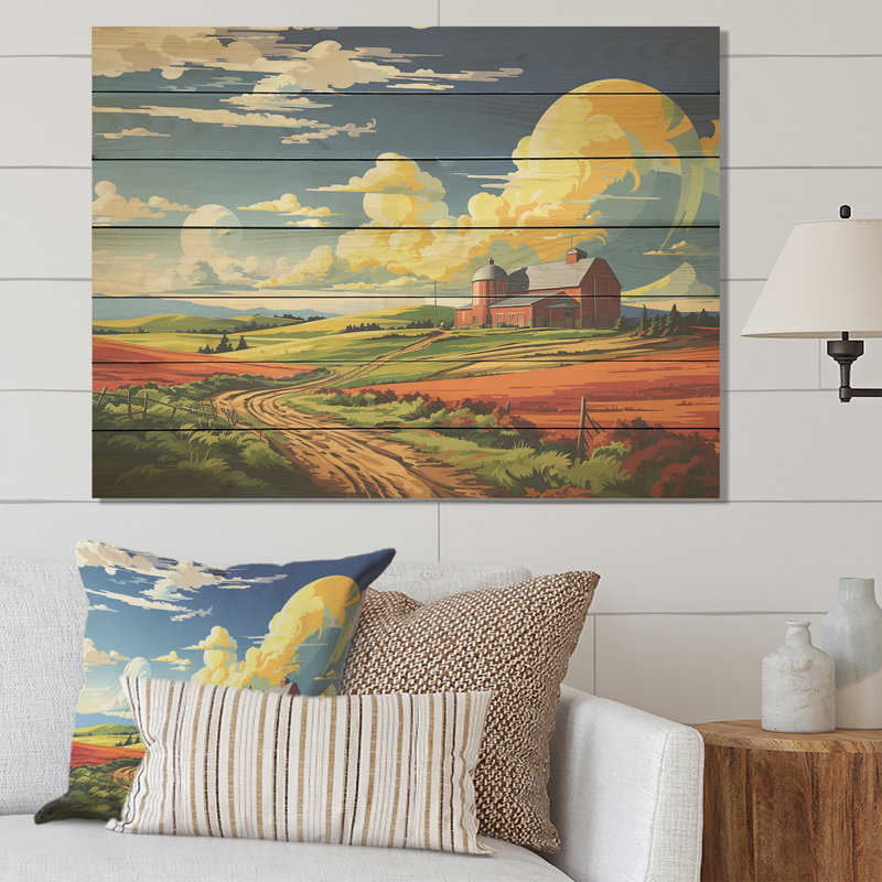 Minimaliste Indiana Barns Countryside II - granges sur bois, H 30 po x l 40 po