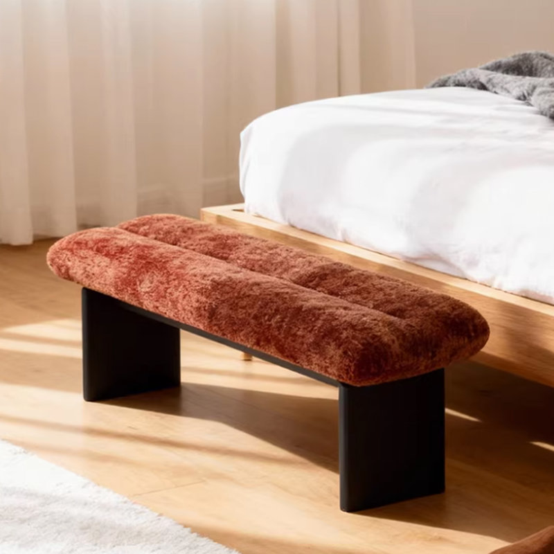 Banc rembourré en bois massif brun, H 17,72 po x l 47,24 po x P 15,75 po