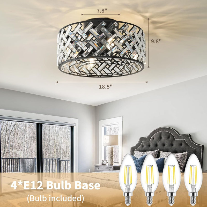 Cage Style Ceiling Fan With Light, Black