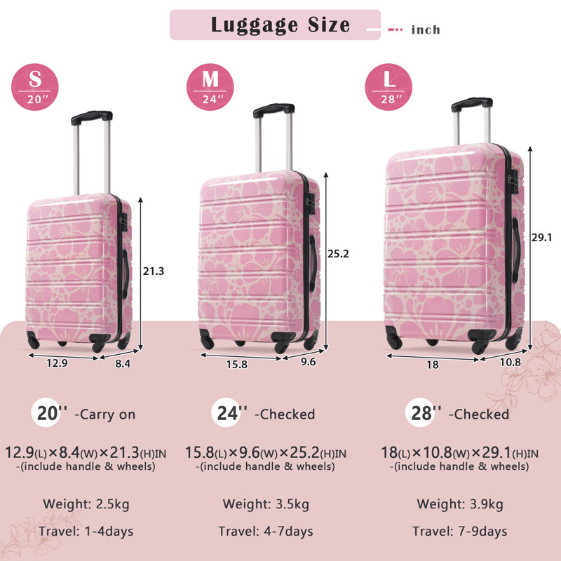 Hardshell Luggage Sets 3 pcs Spinner Suitcase with TSA Lock Lightweight-20"+24"+28" Luggages