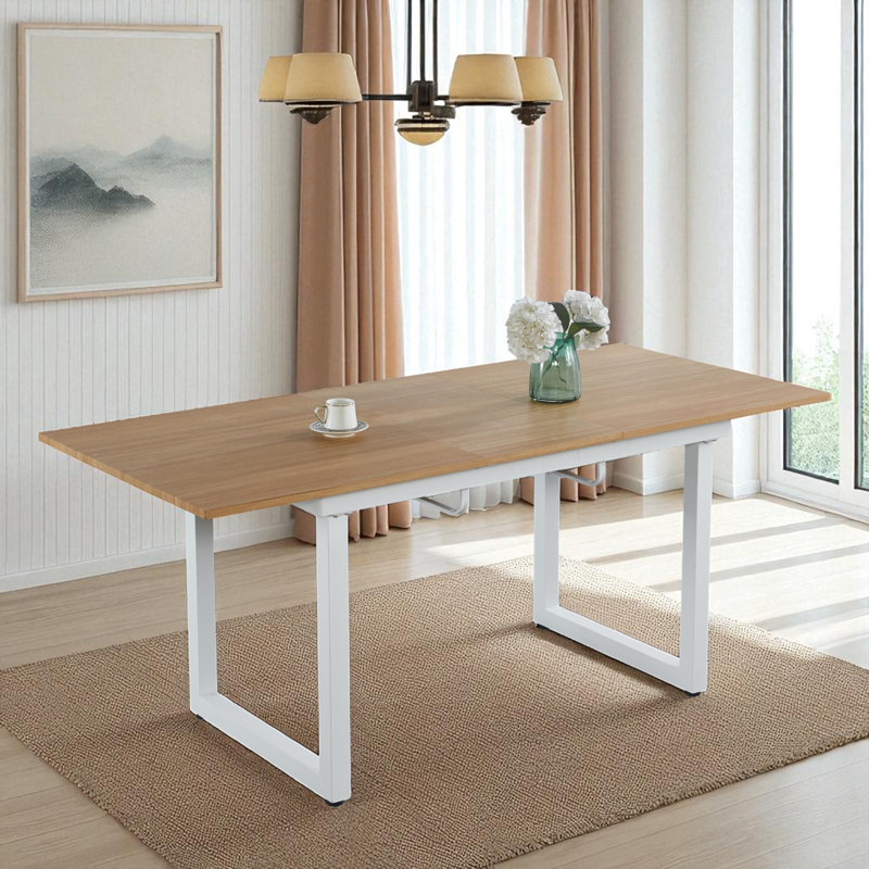 Table de salle à manger extensible, Blanc, Chêne clair, H 29,13 po x l 70,86 po x P 31,49 po
