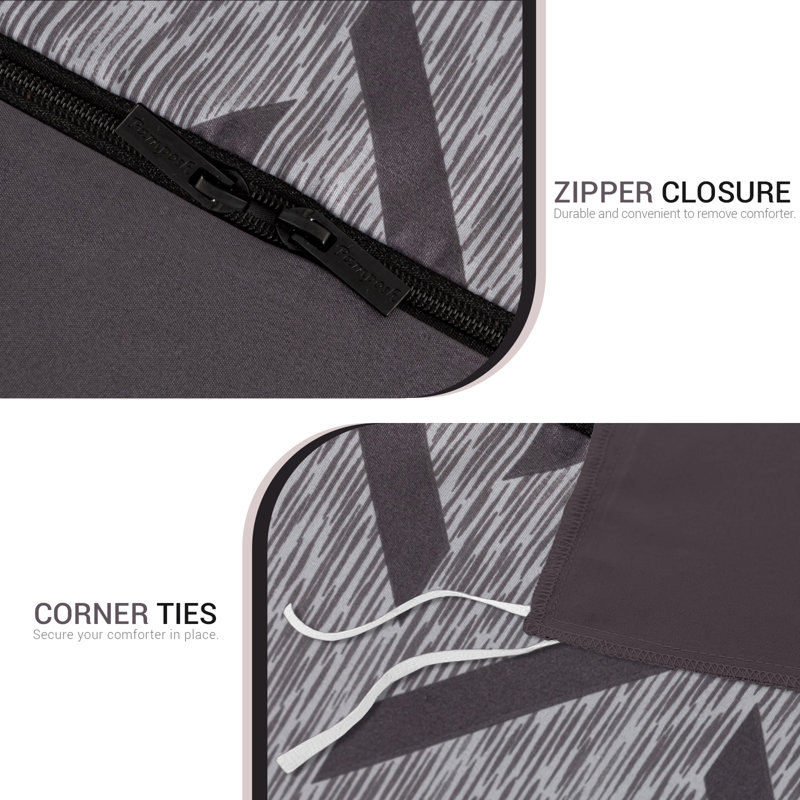 Double Brushed Microfiber Duvet Cover Set Reversible Design with Zipper Closure and Corner Ties