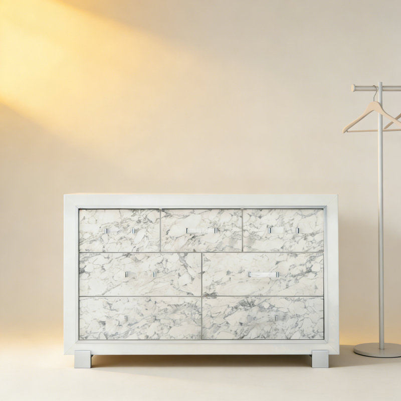 Commode de style moderne avec 7 tiroirs de rangement, commode avec rangement pour espace de vie