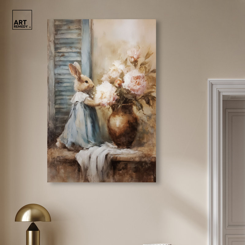 "Floral Bunny", reproduction de toile de Pâques par Art Remedy, tendue sur châssis, 30 x 45, 45"H x 30"W, Gallery Wrapped