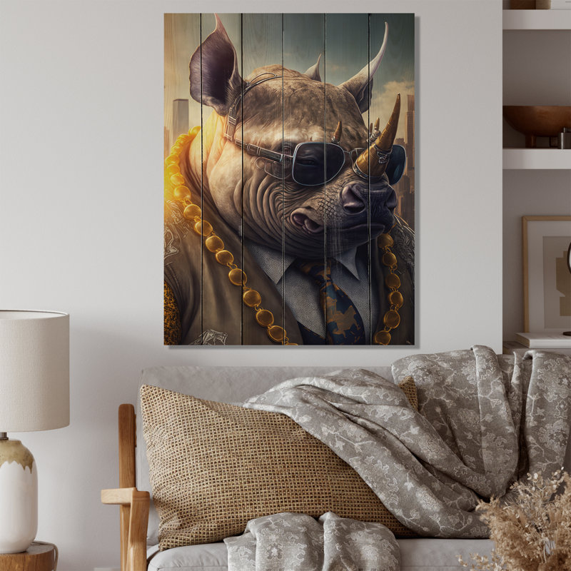 Hasina Rhino Gangster In NYC I - impression sans cadre sur bois, H 40 po x l 30 po x P 1,5 po
