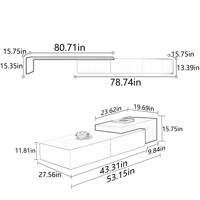 Nouveau meuble télé avec table basse, Blanc / bois noueux