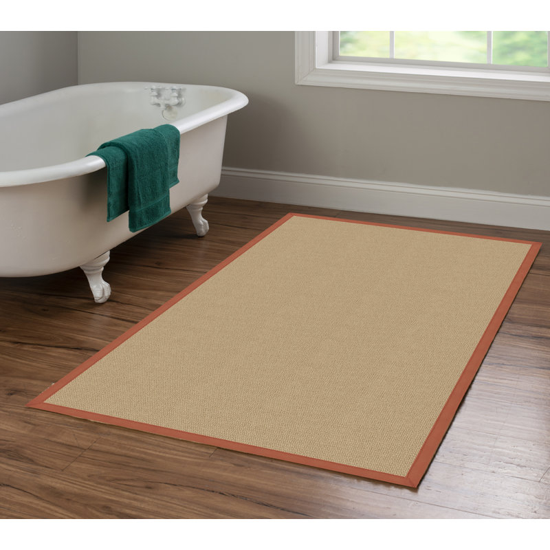 Tapis fabriqué à la main aux États-Unis avec bordure en coton orange brûlé Nannette, Rectangle 4 pi x 6 pi