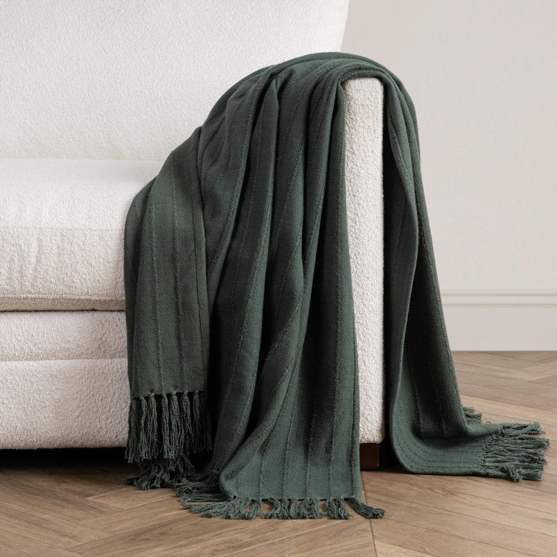 Hendri Hand Woven Throw Blanket, Green Striped