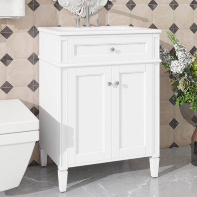24 Inch Contemporary Bathroom Vanity Set With Sink 2 Quiet Close Doors Plus A Pop Up Drawer