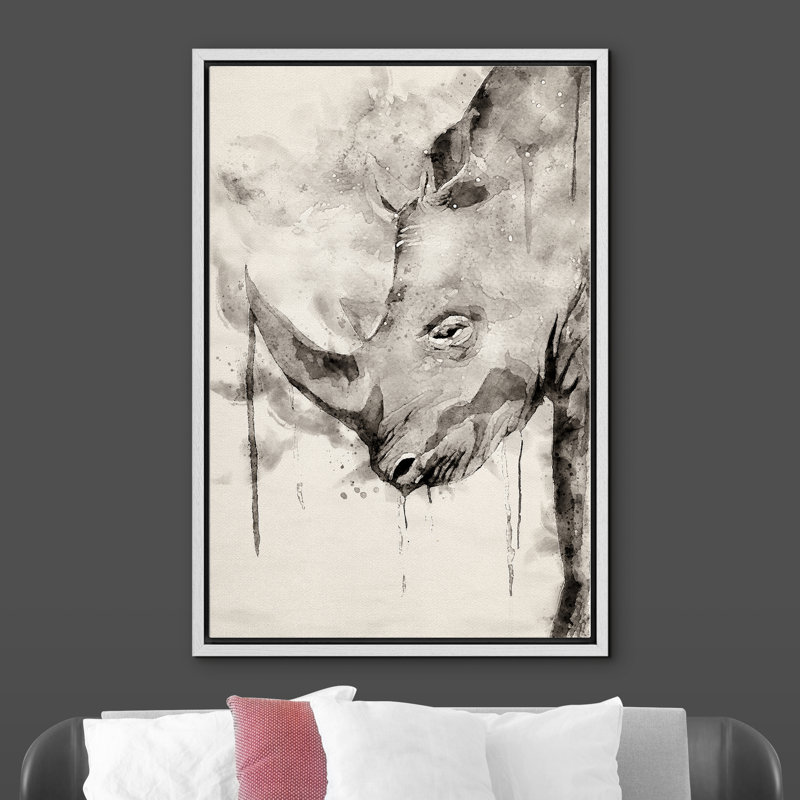 Portrait de rhinocéros à l'aquarelle IDÉE4WALL, H 36 po x l 24 po x P 1,5 po, Blanc