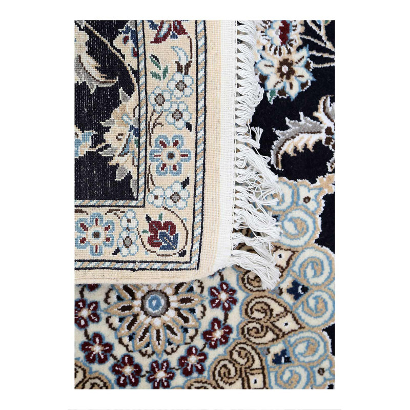 Navy Blue Fine Hand Knotted Persian Silk & wool Nain 2'9"X 6'9"