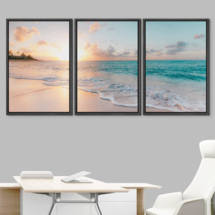  Open Windows Canvas Wall Art: Beach with Coastal Palm Graphic  Artwork Print on Wrapped Canvas for Wall Decor(24''x18''): Posters & Prints