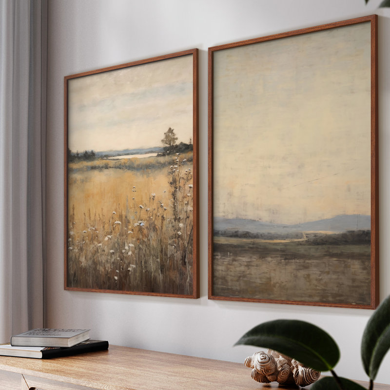«Vintage Landscape XXX», impression giclée sur cadre - ensemble de 2, H 23 po x l 58 po, Noyer