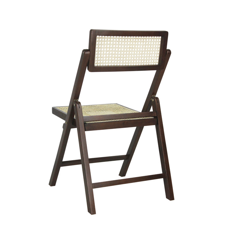 Theo Dark Brown Wood and Rattan Folding Chairs, Set of 2