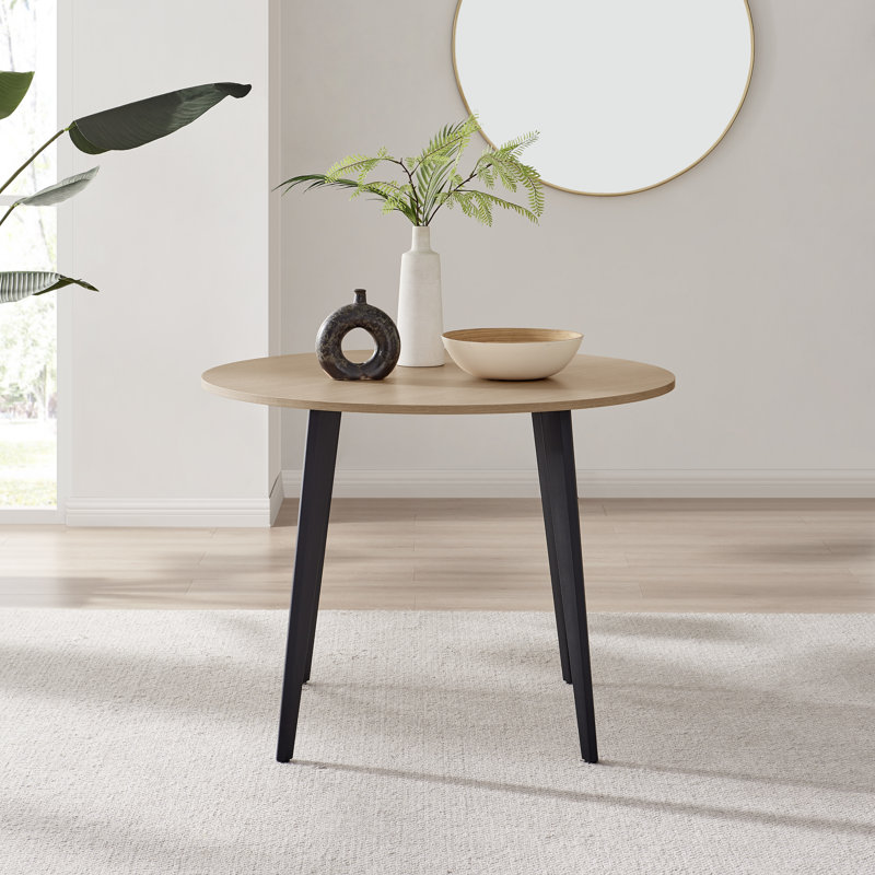 Bulkley Round Dining Table Scratch Resistant Melamine Surface - Modern Scandi Style, Oak