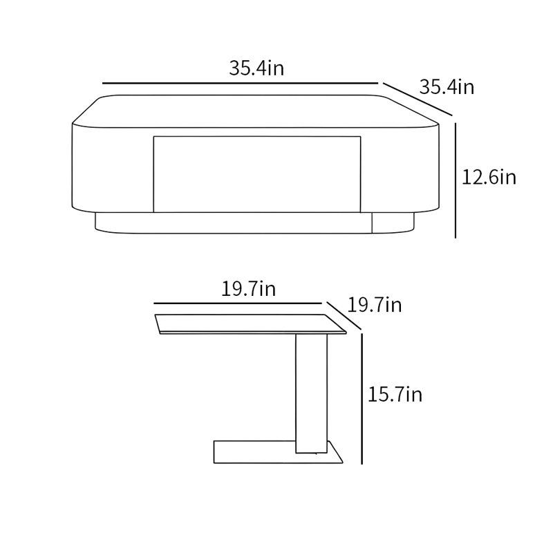 Tables basses légères haut de gamme pour la maison, H 12,6 po x L 35,4 po x l 35,4 po