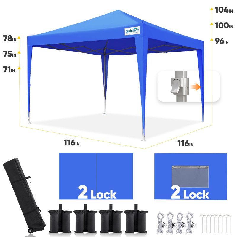 Tente à auvent escamotable 10 x 10 pi avec parois latérales et fenêtres ventilées enroulables, abri de jardin commercial extérieur, bleu royal Quictent